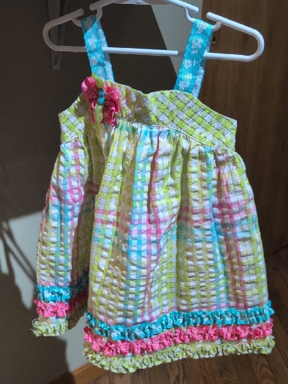 Bonnie Baby Pastel Plaid Ruffle Dress - Pink, Aqua, Yellow